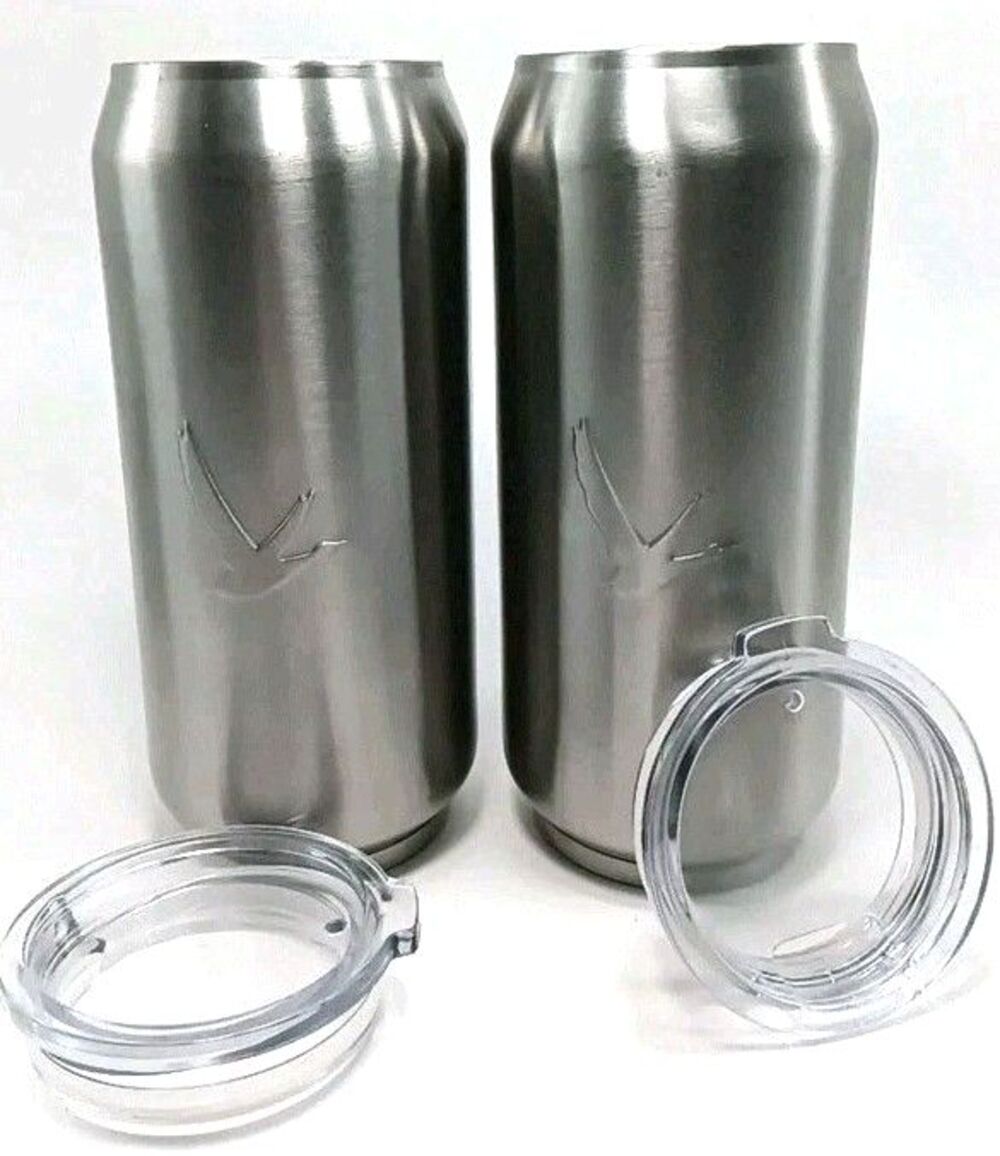 Grey Goose Vodka Brushed Stainless Steel 12oz Insulted Tumblers Lids Set of 2